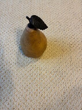 Decorative Ceramic Pear with Black Metal Stem and Leaf